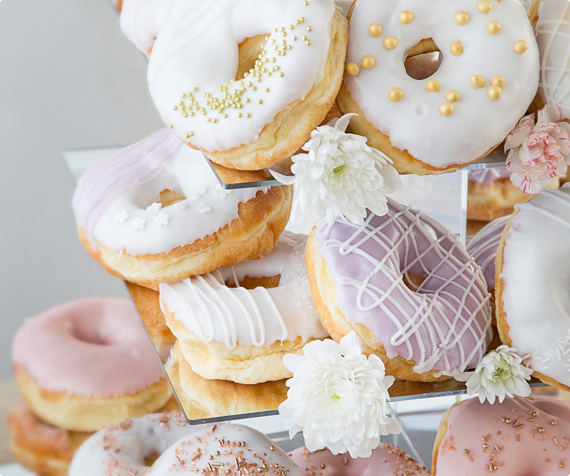 Personalised stand of donuts for a wedding