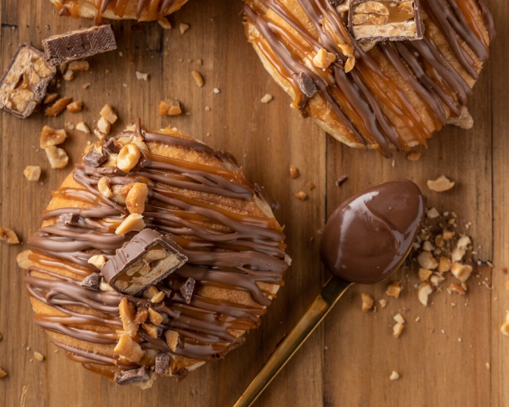 Donut with a peanut and caramel creme