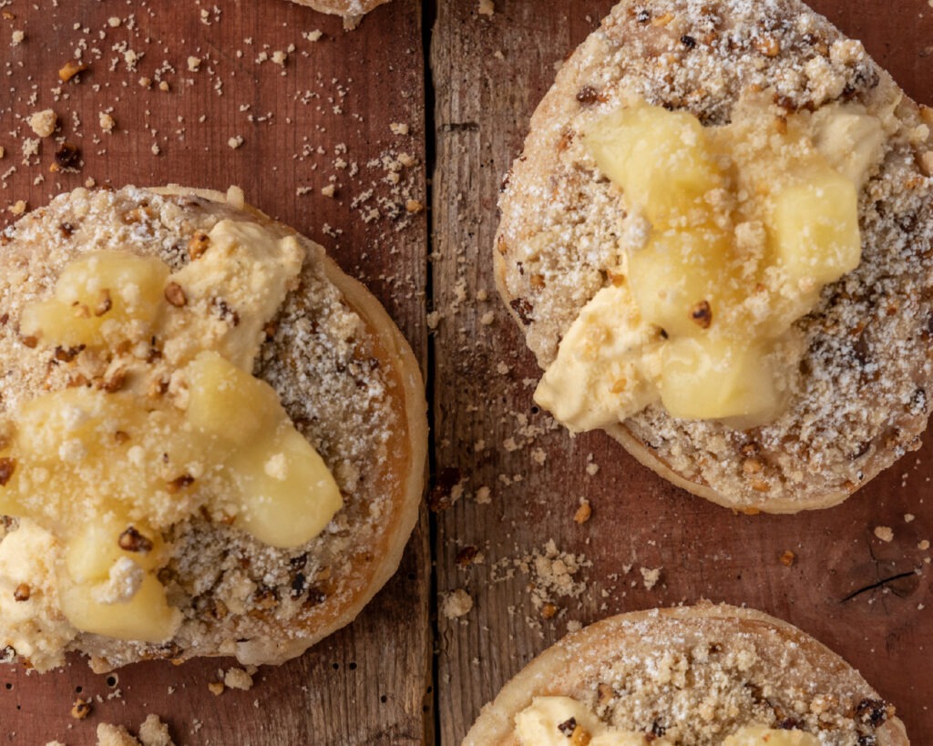 Donuts with custard creme and apple pieces