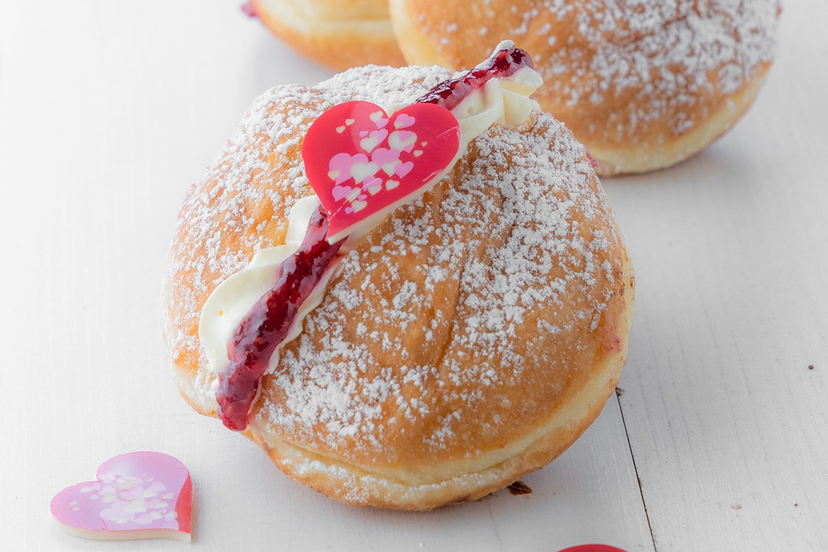 Filled Donut with Raspberry, Creme and Heart decoration