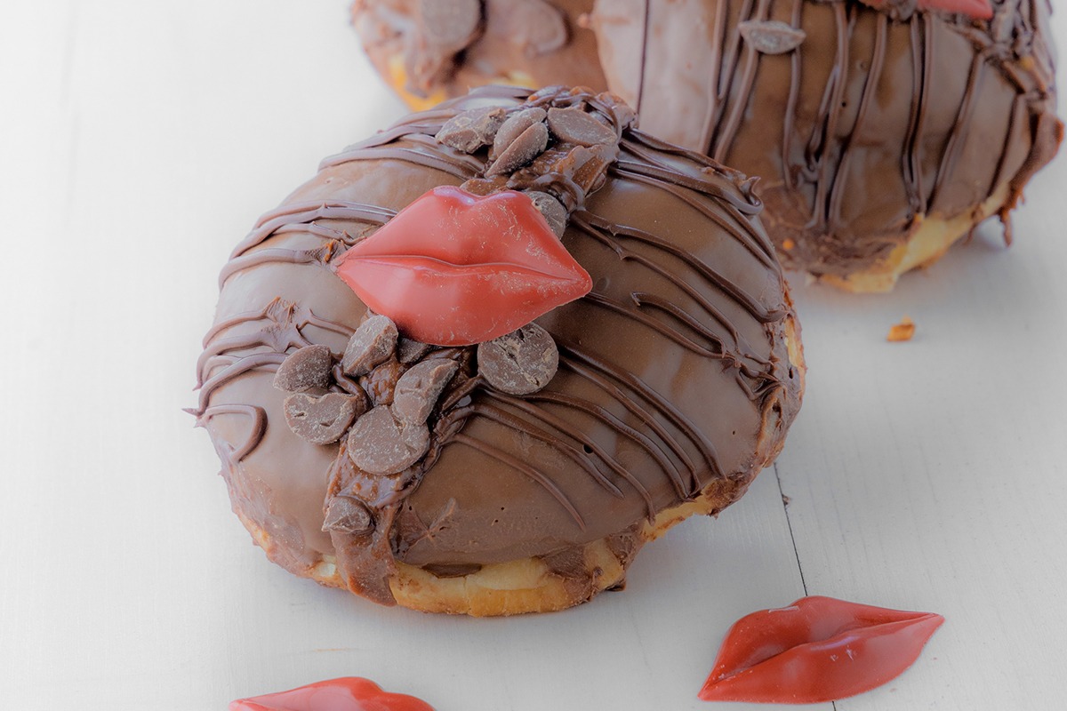 Chocolate donut with lips decoration