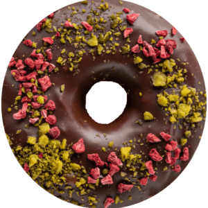 Creamy Chocolate Donut with Raspberry Pistachio Sprinkles