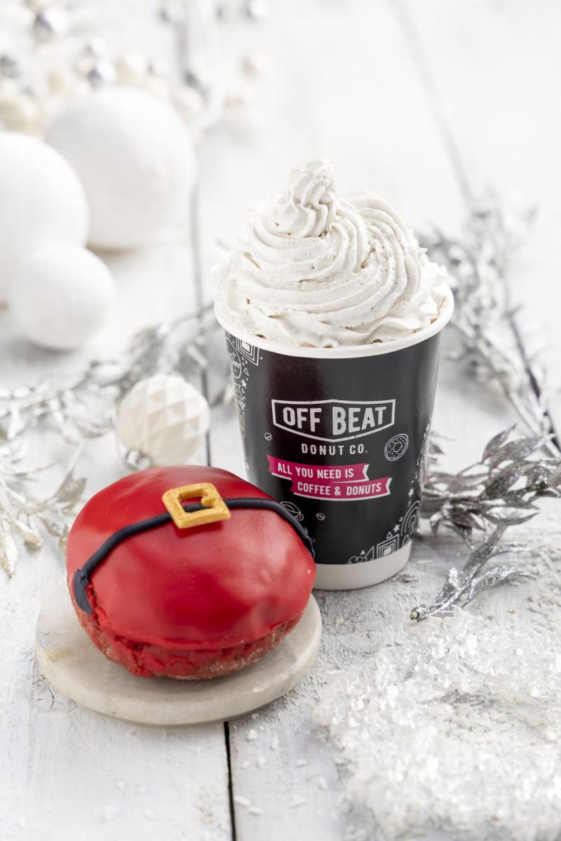 Santa belly styled donut and coffee